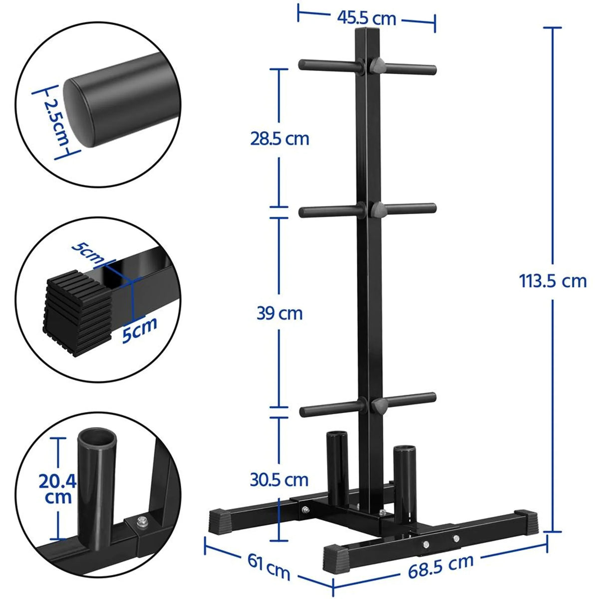 Rack à haltères Yaheetech 68,5 x 61 x 113 cm - Noir - 400 kg - 6 supports pour disques - 2 supports pour haltères