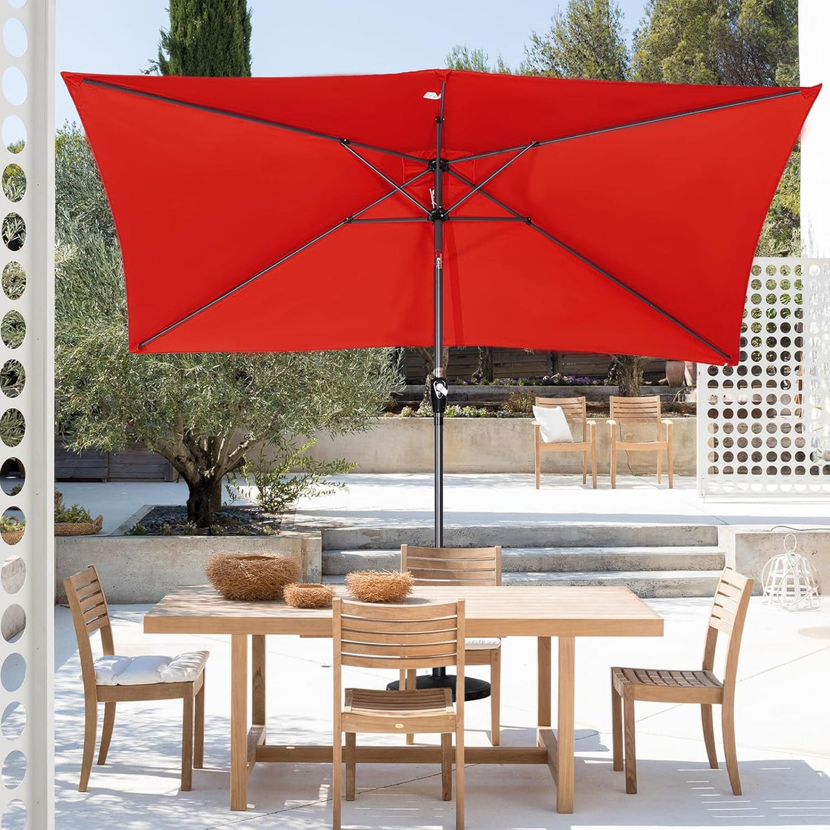 Angel Living Parasol de jardin - 2 x 3 m - Aluminium - Inclinable - Rouge