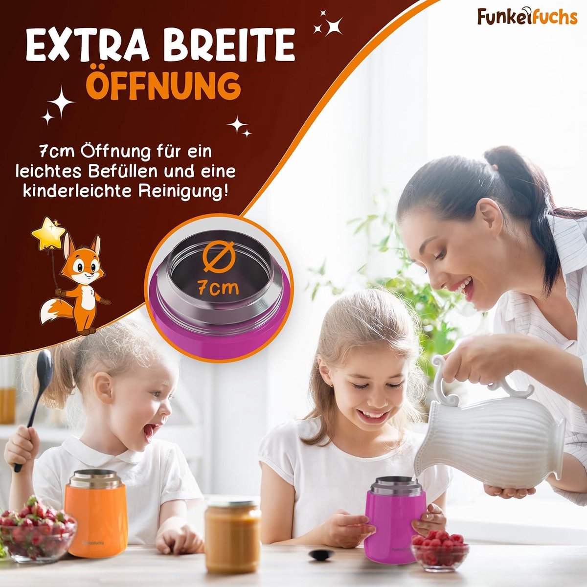 FUNKELFUCHS® Tasse thermo pour aliments pour enfants - 500ml, licorne rose - 100% étanche - Réchauffeur d'aliments en acier inoxydable - Tasse thermo pour aliments - Boîte à lunch thermo pour enfants - Réchauffeur d'aliments pour bébés