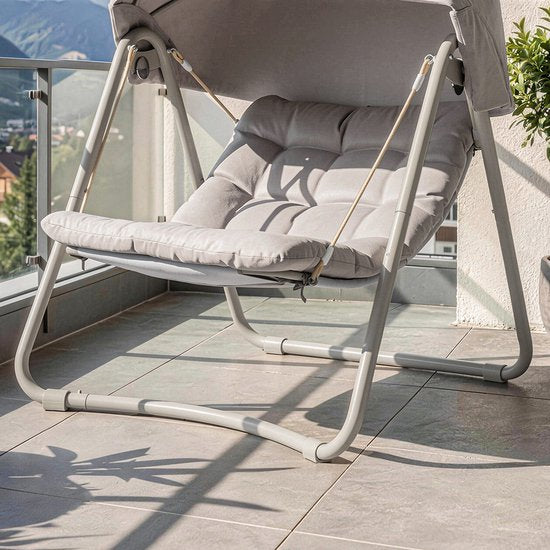 SoBuy OGS62-MI Fauteuil à bascule avec parasol réglable - Pour l'intérieur et l'extérieur - Hamac et chaise de jardin d'extérieur - beige, 108 x 126 x 163 cm