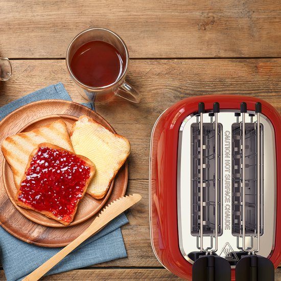 Grille pain - KitchenBrothers - Toaster - 6 niveaux de chaleur - Fentes larges - 870W - Rouge
