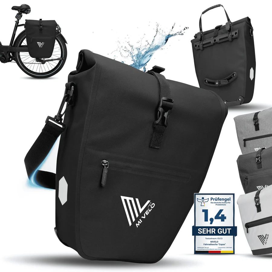 MiVelo - 2in1 Pannier CAPAX - 25L - Imperméable et avec réflecteurs - Noir