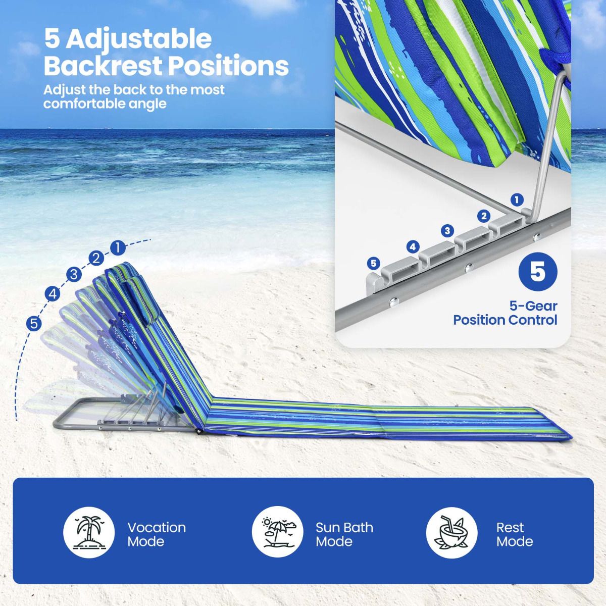 Tapis de plage Coast (2 pièces) avec table d'appoint - 151 x 56 x 27 cm - Vert / Bleu