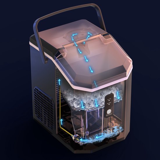 Bardi 1,1 L - Machine à glaçons « Nugget Ice Machine Square » - Machine à glace pilée avec cuillère à glace - 15 kg/24 heures - Machine à glaçons - Avec gobelet isotherme de luxe - Noir