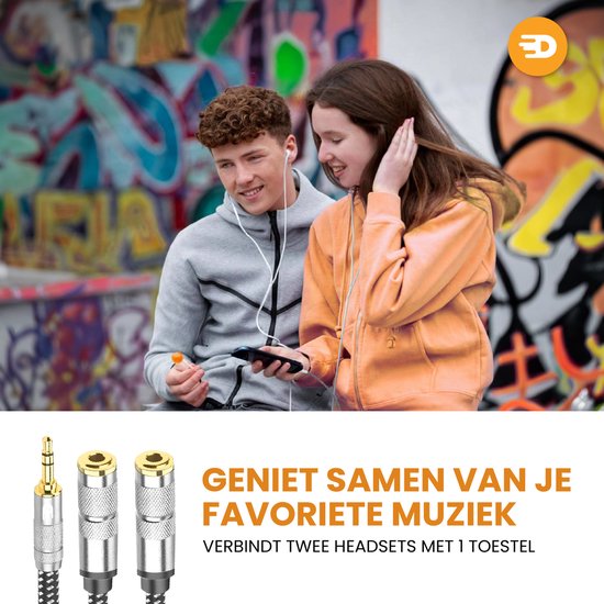 Drivv. Premium Audio Splitter - AUX - Jack Splitter - Audio Splitter 3.5 mm Jack - Male to Female - Grey