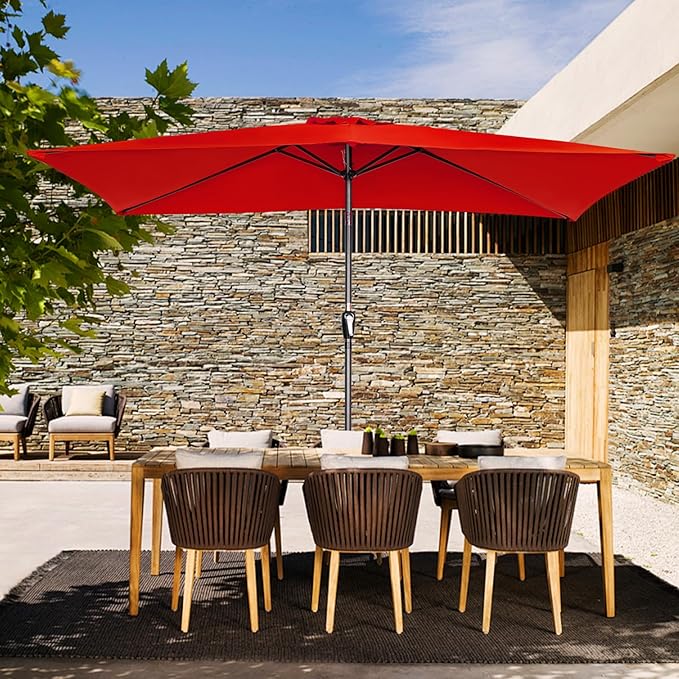 Angel Living Parasol de jardin - 2 x 3 m - Aluminium - Inclinable - Rouge