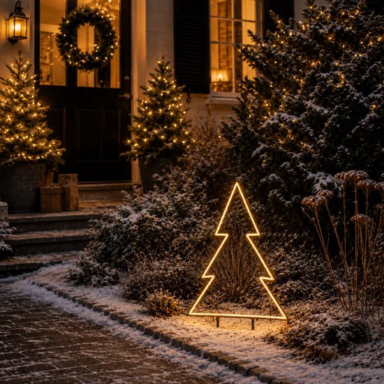 Luca Lighting Garden d'Light - Tige décorative pour sapin de Noël d'extérieur - Décoration de Noël d'extérieur avec lumières LED blanc chaud - Décoration de Noël avec minuterie et 8 modes d'éclairage - Guirlande lumineuse - L 72 x H 100 cm - Noir