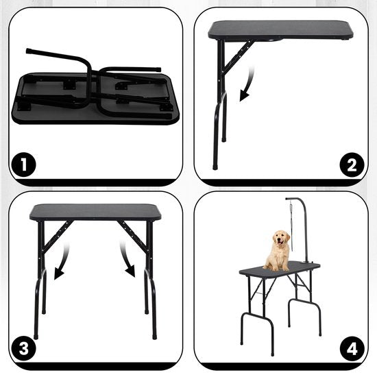 Animali Trim Table - Table de toilettage pour chien - Table de toilettage pour chien - Pliable - Avec option laisse - Noir