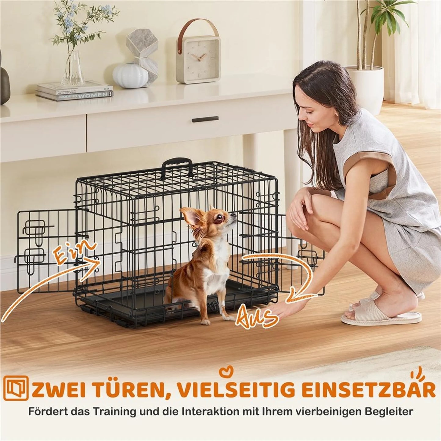 Yaheetech Banc pliant pour chien avec cloison - Comprend deux portes, une plaque inférieure amovible et un verrou de sécurité - Pour le dressage et les déplacements - Métal noir peint par poudrage - 61,5 x 41,5 x 47 cm