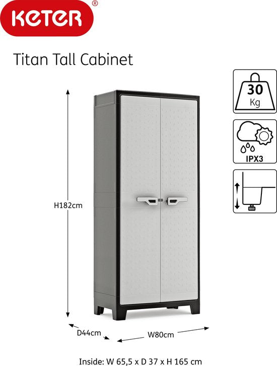 Keter Titan Armoire haute - 4 étagères - 80x44x182cm - Noir/Gris