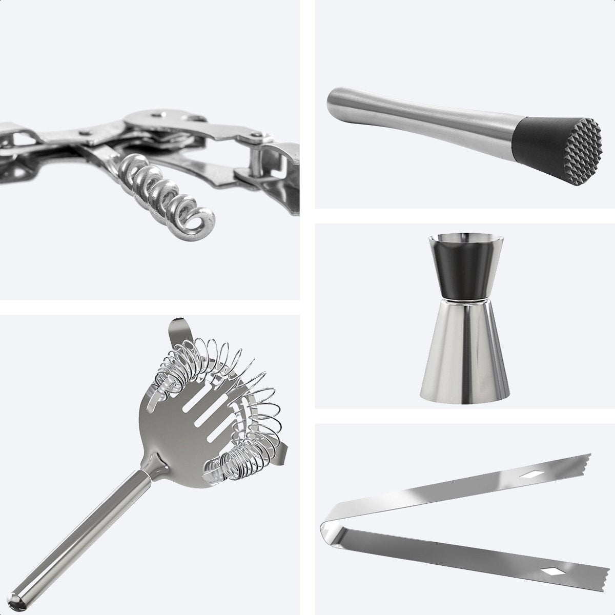 KitchenBrothers Cocktail Set with Cocktail Shaker - 13 Pieces - Complete Set - Gift Box - stainless steel
