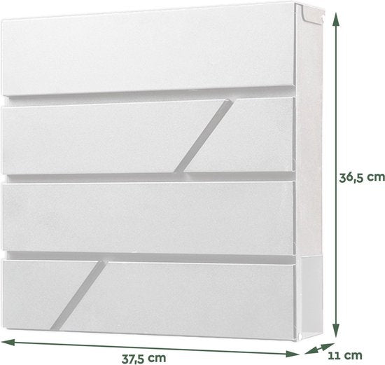 BRASQ Letterbox Hanging White Deluxe - Boîte aux lettres murale avec serrure et compartiment à journaux - avec matériel de montage et 2 clés - Boîte aux lettres - boîte postale - boîte à lettres - acier inoxydable