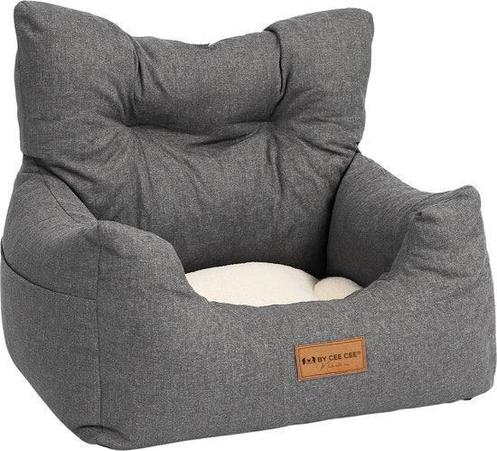 Siège auto pour chien By Cee Cee  - Panier pour chien haut de gamme - Avec sangle de sécurité - Siège pour chien - Siège auto - Toutes saisons - Taille M - Chiens de petite et moyenne taille - Gris