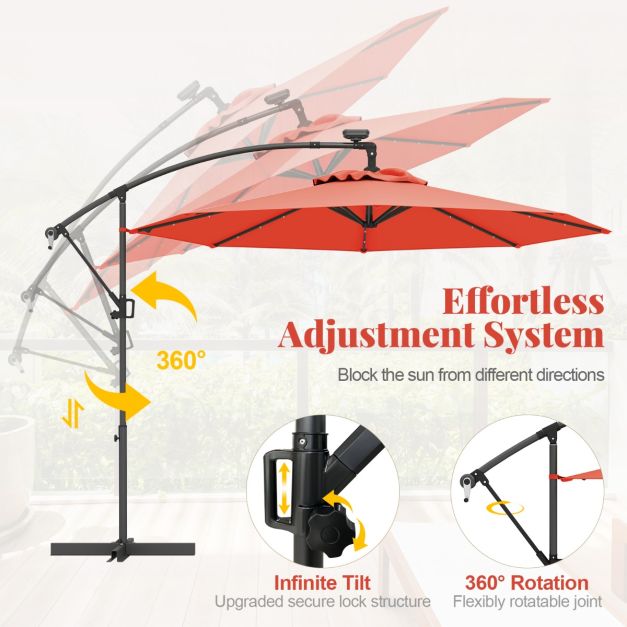 Coast 300 cm parasol orange avec télécommande - solaire - 32 LEDs