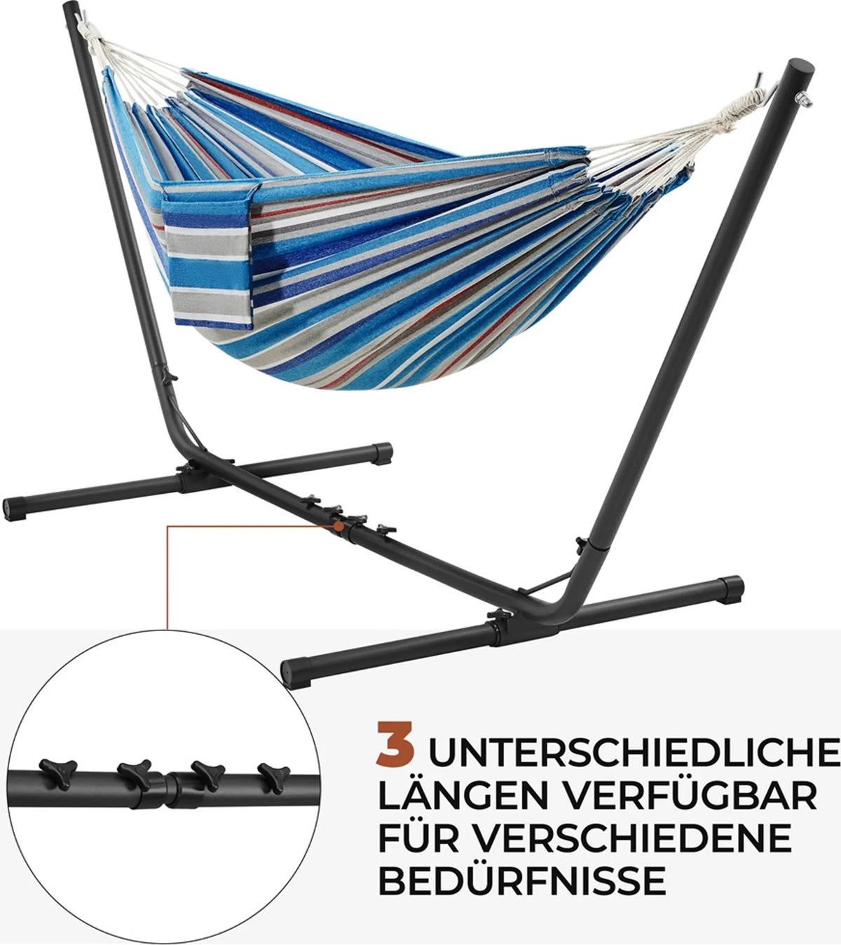 Hamac de camping avec support pour 2 à 3 personnes, réglable de 294 à 314 cm, bleu