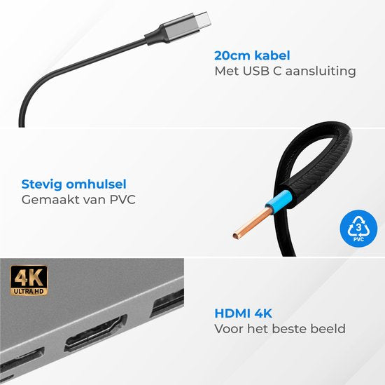 Nuvance - Hub USB C 3.0 - 8 ports - Répartiteur USB avec Ethernet - USB C vers HDMI - Hub USB 3.0 - Station d'accueil ordinateur portable - Lecteur de carte micro SD - HDMI 4K - Gris