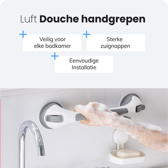 Poignée avec ventouse - Pour la douche - 2 pièces - Poignée de douche pour la salle de bain - Barre murale - Modèle extra sûr et solide - 40cm - Luft