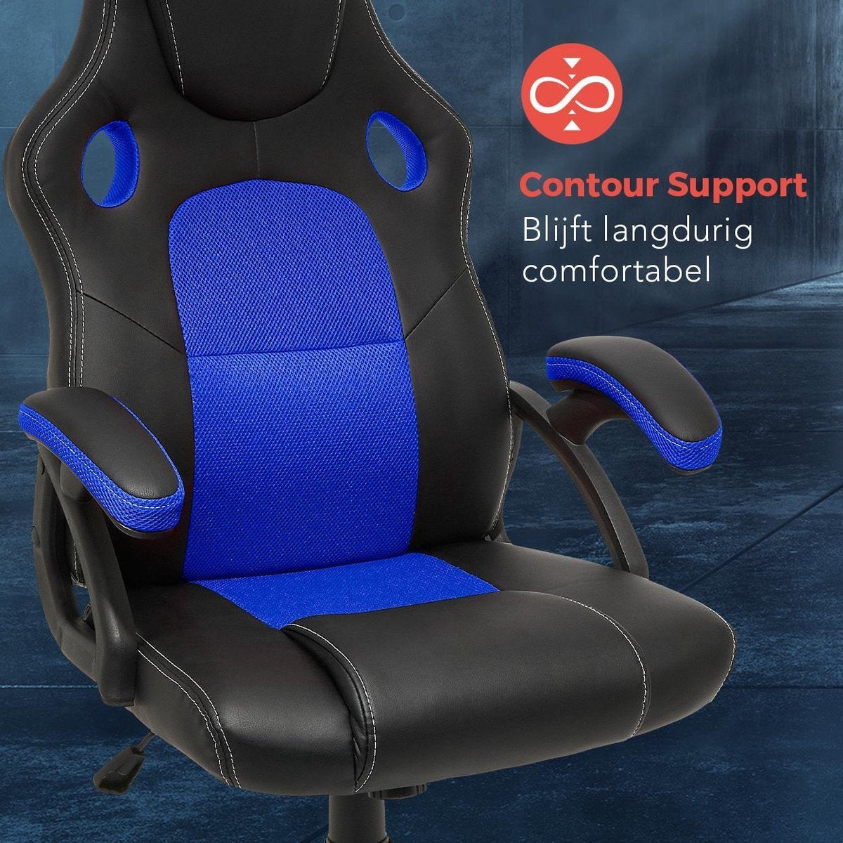 LifeGoods Chaise de jeu - Réglable - Chaise de jeu - Cuir synthétique - Bleu/Noir