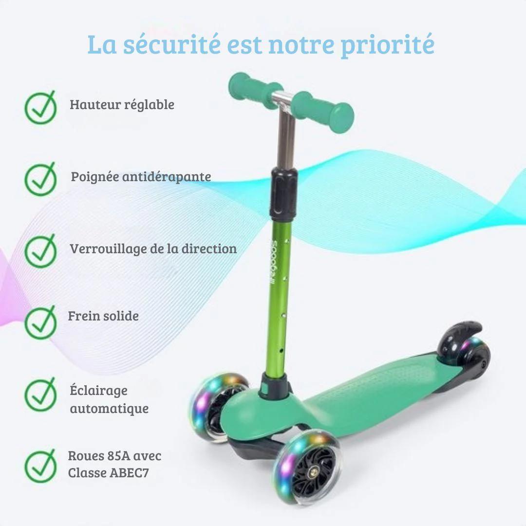 Trottinette enfants - LifeGoods -  2-5 ans - 3 roues LED lumineuses - Hauteur réglable  - Vert