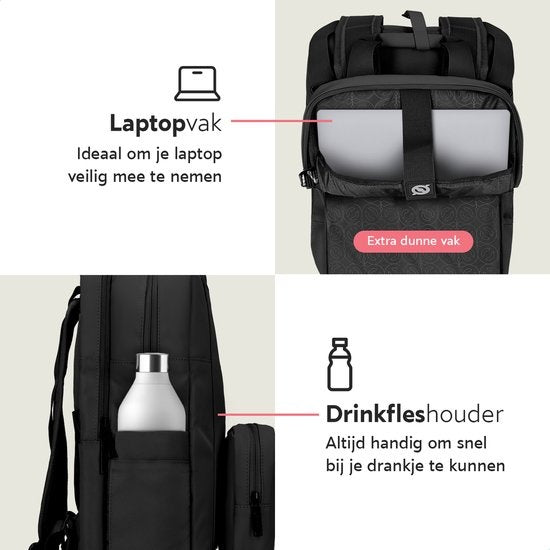 ONYX Sac à dos 20L avec compartiment pour ordinateur portable - Pochette d'organisation amovible - Mesdames et Messieurs - Sacoche pour ordinateur portable - Sac d'école - Sac à dos - Noir