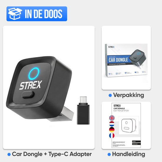 Adaptateur sans fil Strex compatible avec Apple CarPlay et Android Auto - Dongle sans fil - USB-A et USB-C - Plug and Play