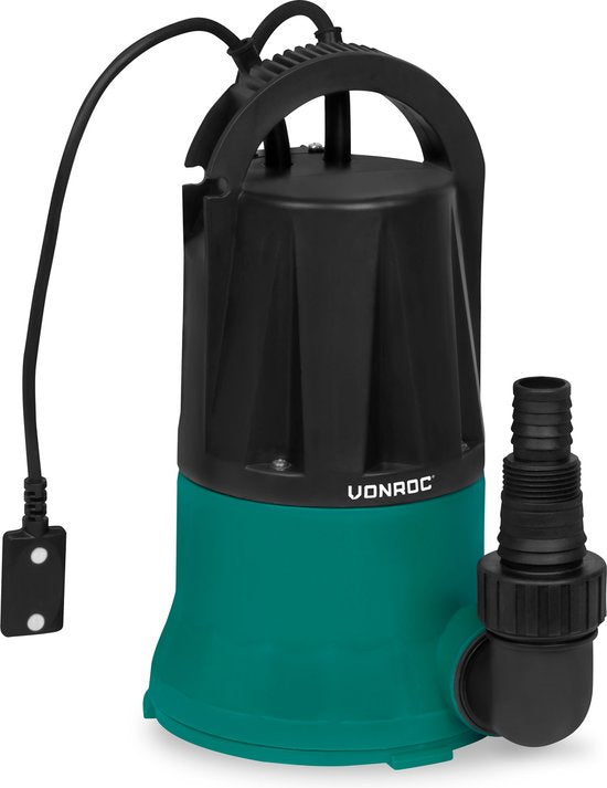 VONROC Pompe submersible / pompe d'aspiration de surface / pompe à franges - jusqu'à 1mm avec interrupteur sensoriel - 400W - 6000l/h - Pour eau propre
