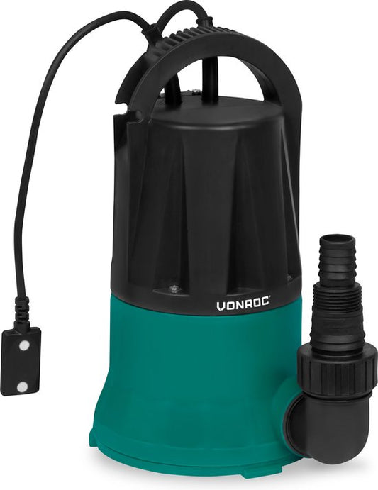 VONROC Pompe submersible / pompe d'aspiration de surface / pompe à franges - jusqu'à 1mm avec interrupteur sensoriel - 400W - 6000l/h - Pour eau propre