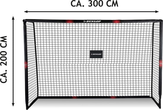 Dunlop Football Goal - But de football 300 x 200 x 120 cm - But de football grand format - Jouets d'extérieur pour enfants et adultes - Montage rapide - But d'entraînement de football - Métal - Noir/Rouge