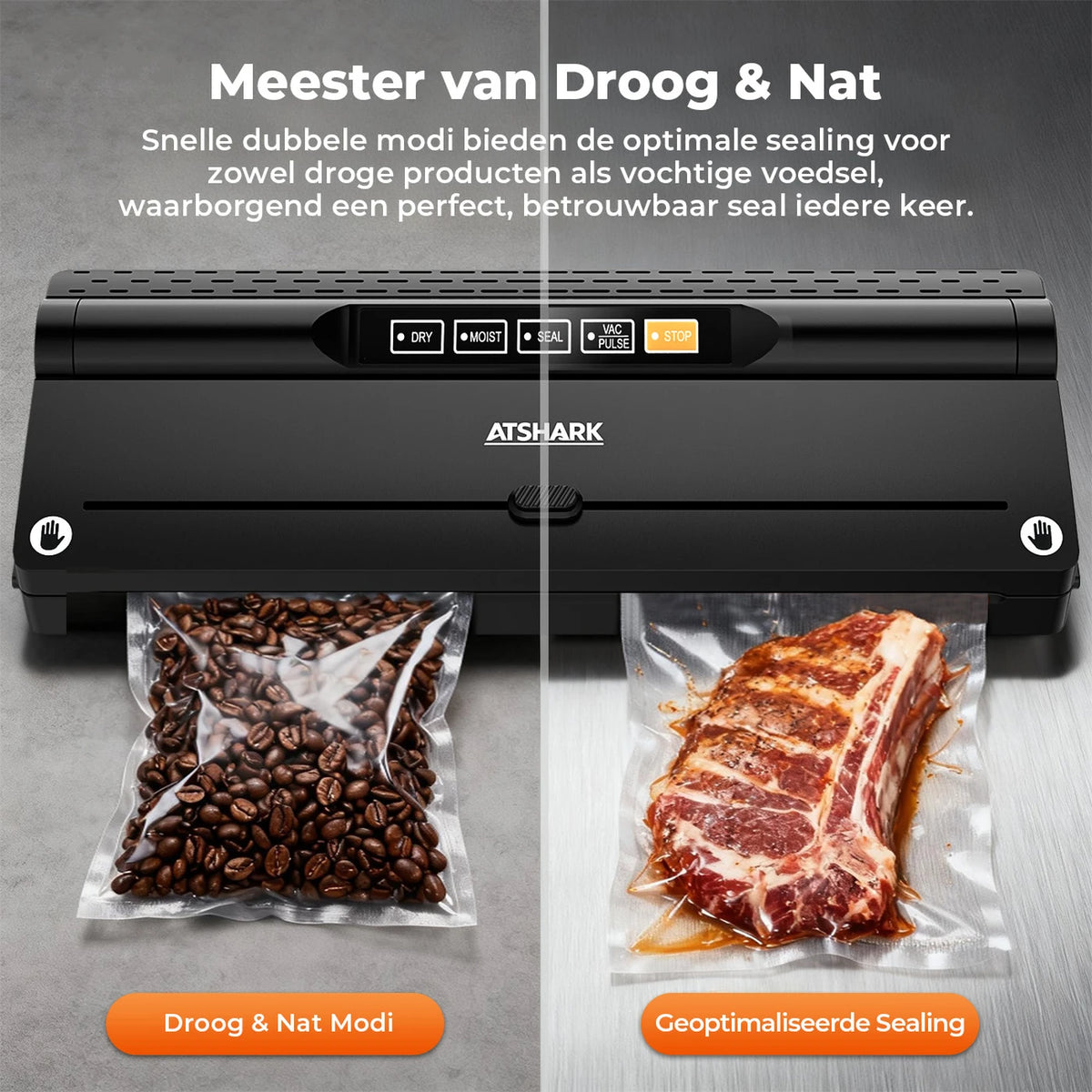 Machine à emballer sous vide Atshark VS6615H - 5-en-1 - 40 sachets sous vide - Compacte