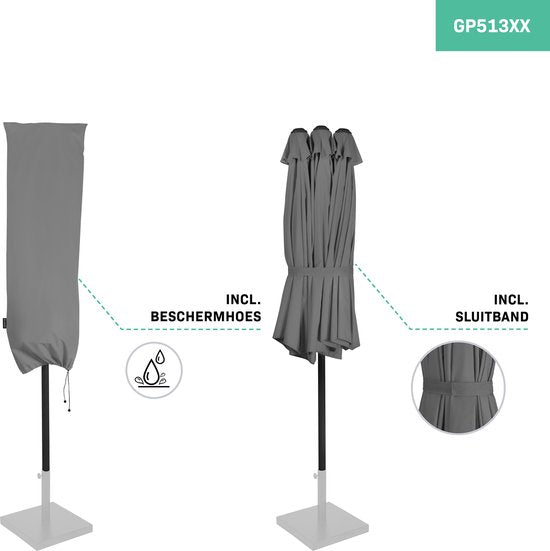 VONROC Premium Parasol Iseo - 460x270cm - Parasol double - Durable - Toile résistante aux UV - Gris - Housse de protection incluse