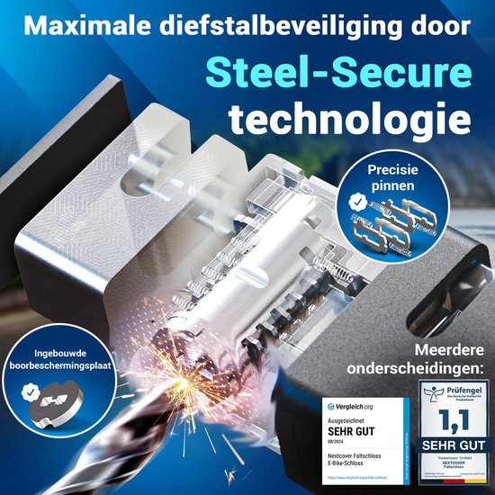 Nextcover Cadenas pliant 100cm FoldOne | Cadenas pour vélo avec trois clés | Cadenas pour vélo avec support | Cadenas pour vélos, vélos électriques, scooters électriques | SteelSecure Technology 3.0