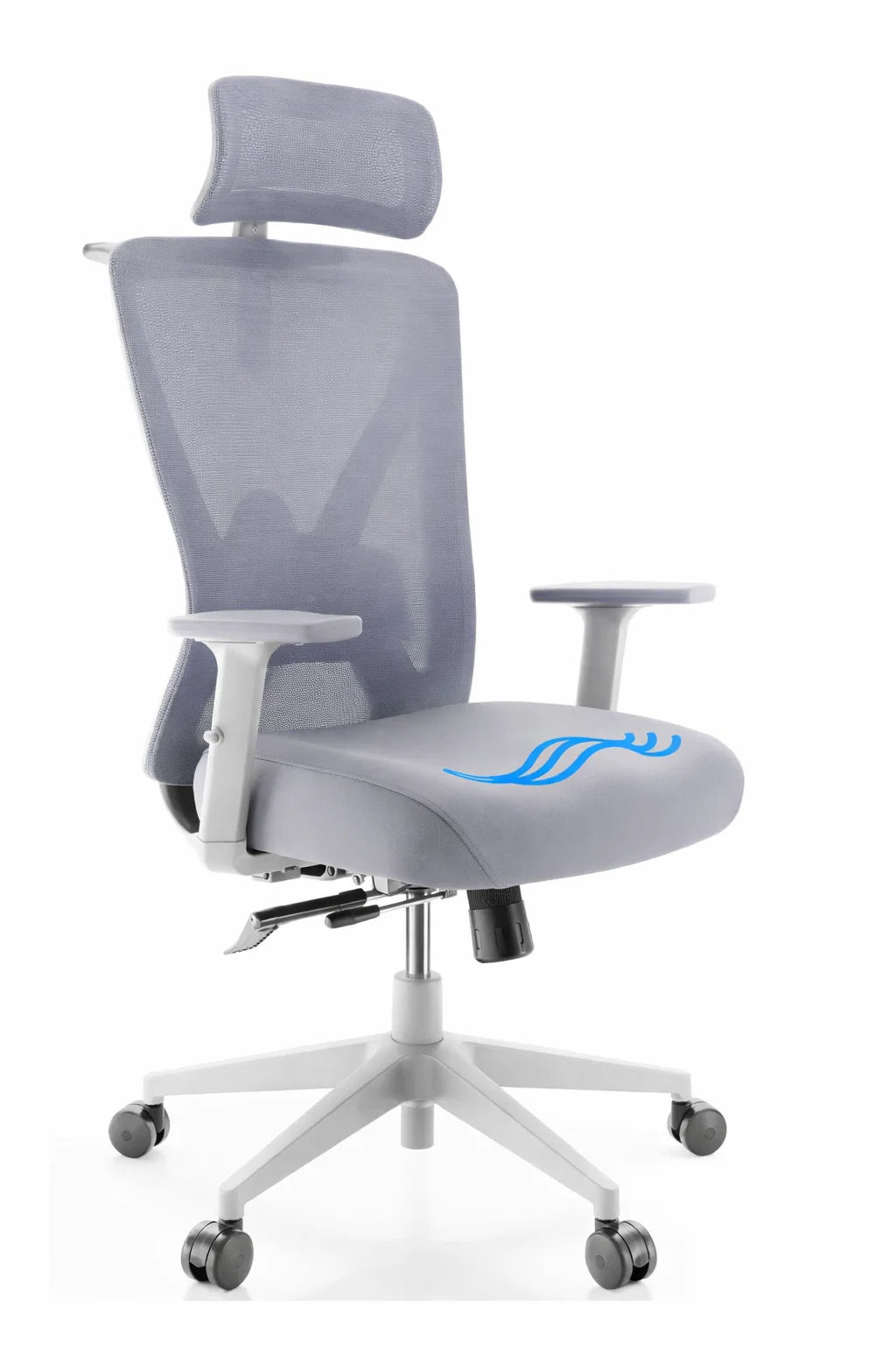 Backerz - Chaise de bureau ergonomique - hauteur d'assise 44-56 cm et certifiée EN1335 - équipée d'accoudoirs 3D et d'un support lombaire réglable - pour le bureau et les jeux - polypropylène et maille blanche/grise