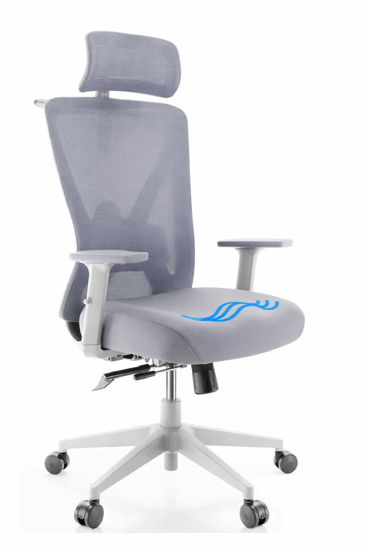 Backerz - Chaise de bureau ergonomique - hauteur d'assise 44-56 cm et certifiée EN1335 - équipée d'accoudoirs 3D et d'un support lombaire réglable - pour le bureau et les jeux - polypropylène et maille blanche/grise