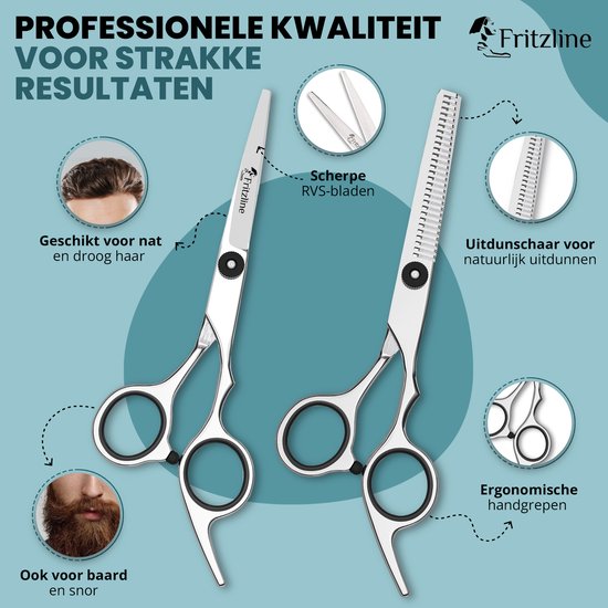 Kit de coiffure Fritzline 9 pièces - Ciseaux de coiffure - Blouse de coiffure - ciseaux à cheveux - coiffeur - ciseaux de coiffure - ciseaux à effiler - ciseaux à effiler de coiffure - kit de coiffure professionnel - blouse de coiffure - blouse de coiffeu