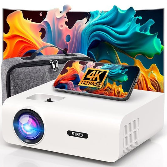 Strex Beamer - 1080P Full HD - 15000 Lumen - Streaming sans fil - Sacoche/écran de projection inclus - WiFi - Bluetooth - Mini Beamer - Projecteur