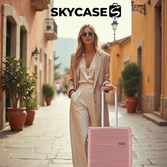 SKYCASES Travelin' Charm - Valise de voyage moyenne 24 pouces - Serrure numérique - 41x24x69 cm - 68L - Légère, imperméable et durable - Rose
