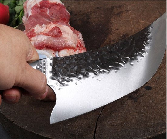 Couteau de chef T&M en acier inoxydable professionnel - Couteau à viande tranchant comme un rasoir - Fait à la main - Avec étui en cuir et boîte cadeau