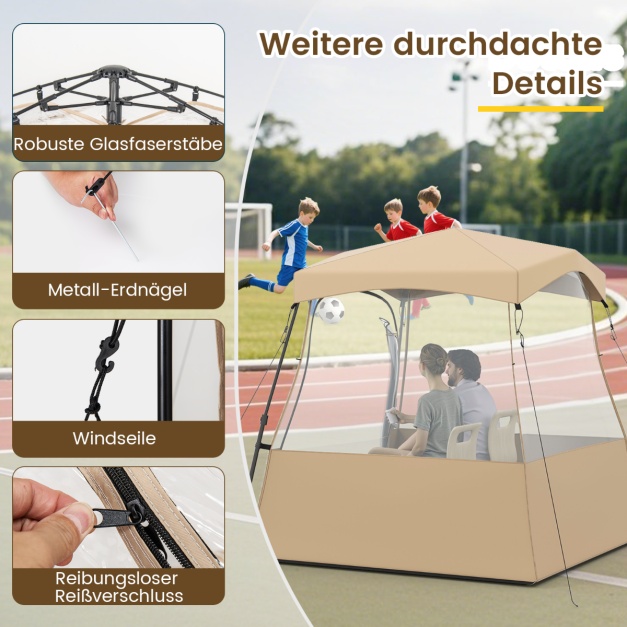Coast Transparent Pop-Up Sports Tent - Tente d'extérieur 160 x 160 x 176 cm - Marron