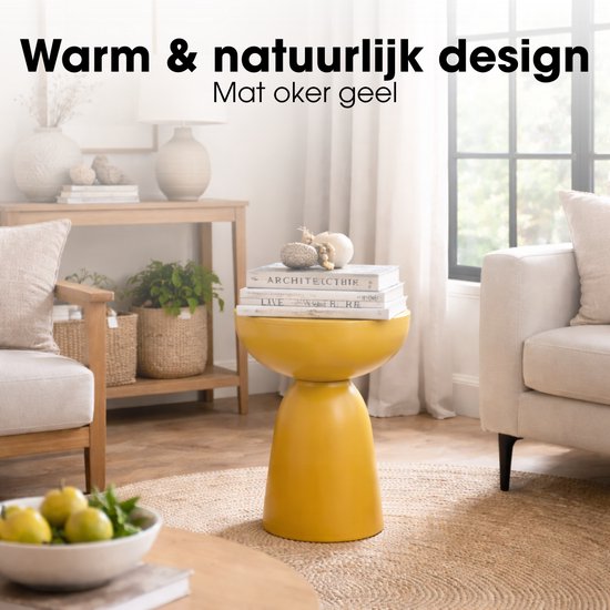 Table d'appoint Mica Decorations Elliot - Table d'appoint ronde H45 x Ø32 cm - Petite table d'appoint pour le salon ou la chambre - Idéale comme table pour plantes - Fer avec revêtement par poudrage - Jaune ocre