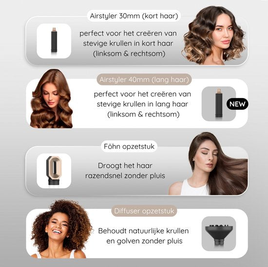 Sansbeauté® 8-in-1 Airstyler with Diffuser - Hairwrap - Multistyler - Hairdryer Brush Short Hair - Dupe - Hair styler - Hair dryer - Heat brush - Curling brush - Curling iron - Styling brush - Coldshot