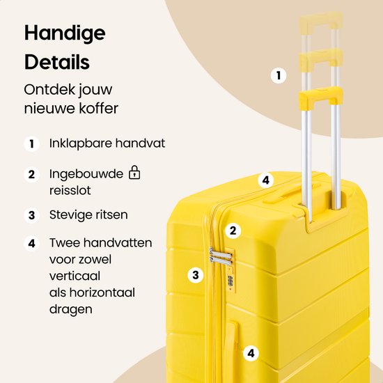 SKYCASES Urban Adventurer - Valise de voyage moyenne - Verrouillage par numéro - 44x27x66cm - 78L - Valise de voyage avec verrouillage de valise - Roues pivotantes - Jaune