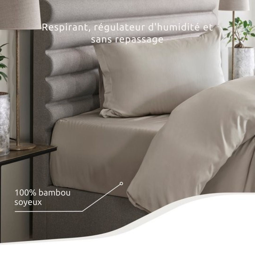 Housse de couette TEMPUR - 190 x 200 cm - Fibres de bambou - Résistante au repassage et au séchage - Confort soyeux et régulation naturelle de la température - Beige