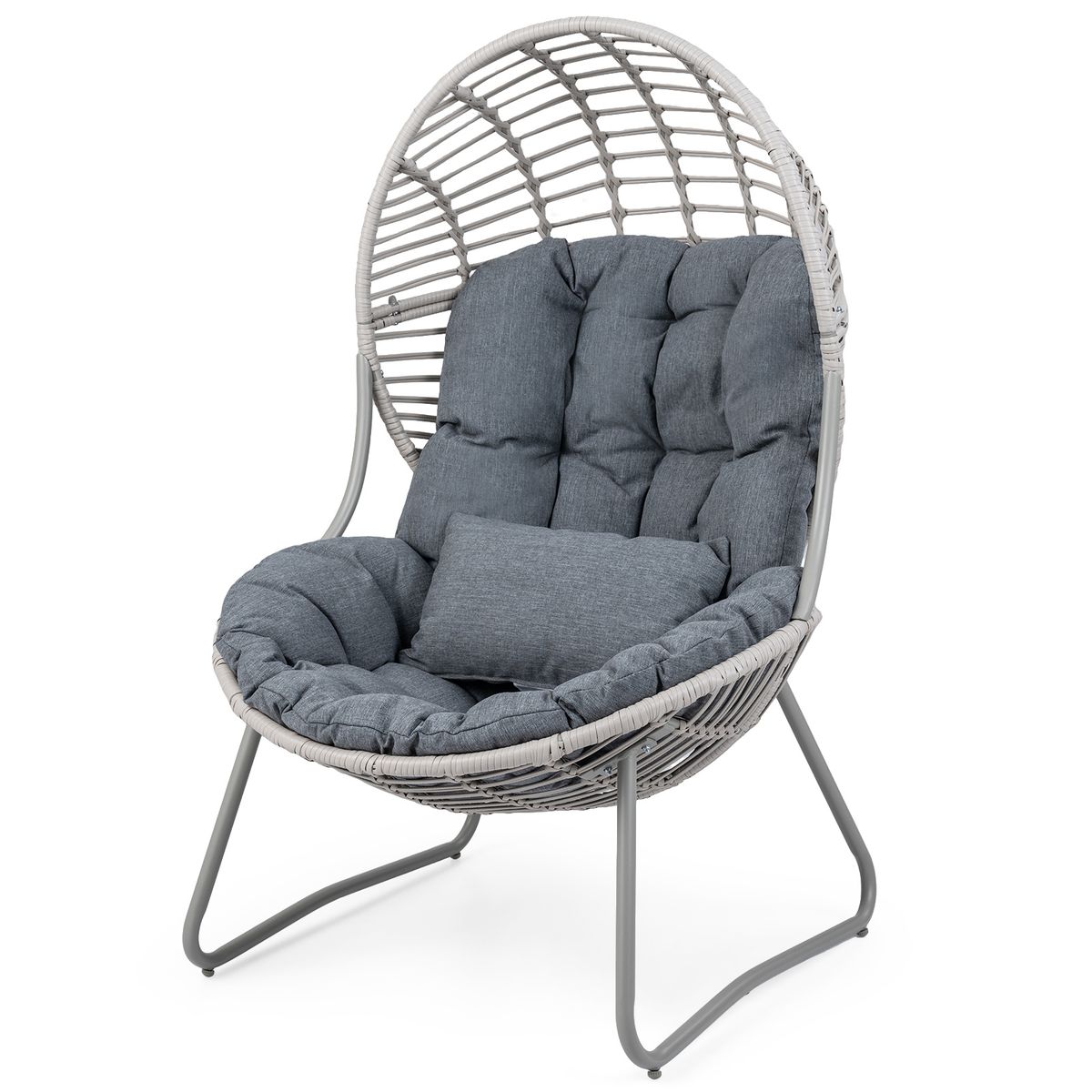 Fauteuil Coast en rotin - design en forme d'œuf - coussins amovibles - gris