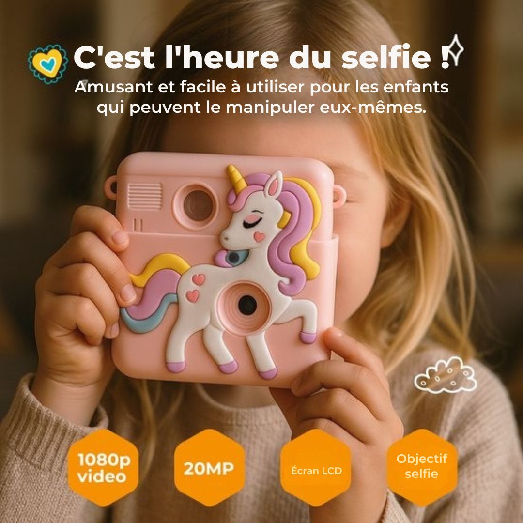 Appareil photo Full HD pour enfants Denver avec imprimante - Appareil photo selfie - 20 Mpx - Appareil photo numérique pour enfants Denver - Jeux - Rose