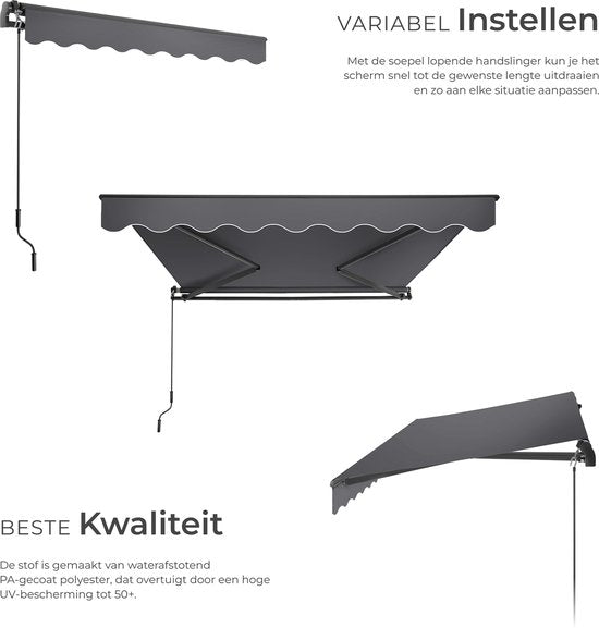 tectake® Sunshade with Articulated Arm - 250 x 200 cm - Store - Protection solaire pour fenêtre, balcon, extérieur - Fixation murale - Résistant à l'eau et aux UV - Gris foncé