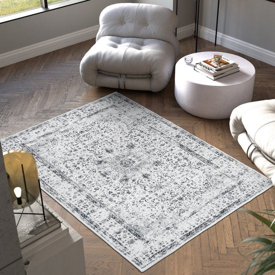 Tapis tectake® au design vintage - Dalia - Tapis à poils courts pour le salon, la chambre d'enfant, la chambre à coucher ou l'entrée - Lavable - Différentes dimensions - 120 x 170 cm - gris