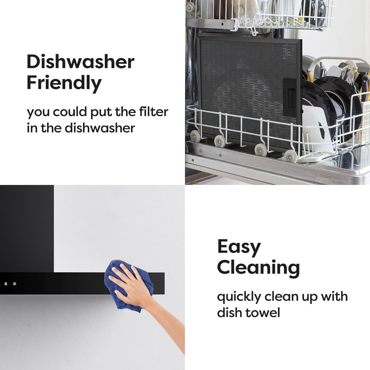 Ciarra CBCB9102 Hotte aspirante 90 cm - 650 m³/h - 4 vitesses avec fonction « Booster » - Wi-Fi et commande tactile - Recirculation - Noir
