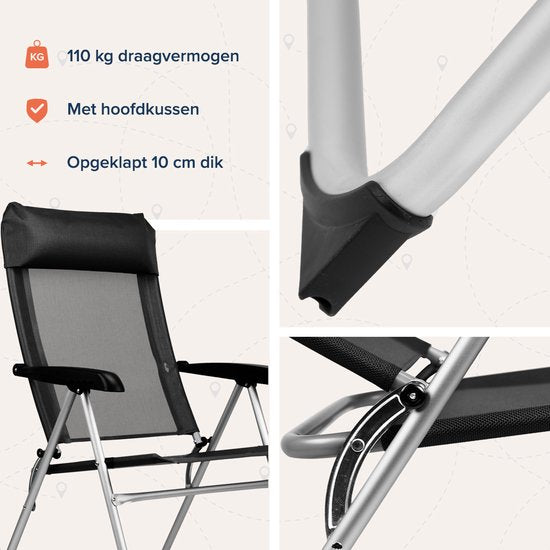 TRVLMORE Chaises de camping - pliables - 2-Pack - capacité de charge de 110KG - réglables - chaise pliante - chaise de pêche - chaise de camping - chaise pliante - noir