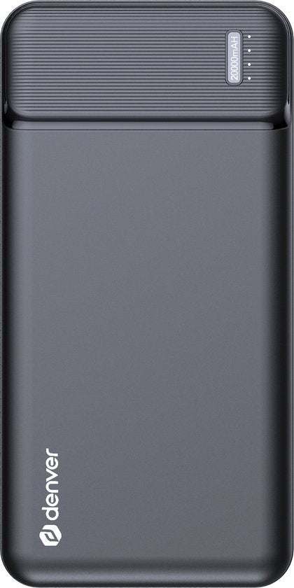 Denver Powerbank 20000 mAh avec indicateur de batterie - Chargement rapide - Micro USB - USB - Powerbank universel pour Apple iPhone / Samsung, entre autres - Noir - PQC20007
