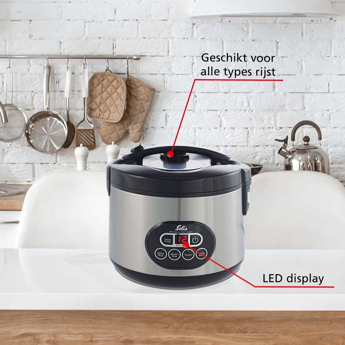 Solis Rice Cooker Duo Programm 817 - Cuiseur de riz et cuiseur vapeur - Cuiseur vapeur de légumes - Argent